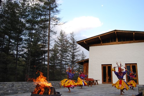 Traditional Bhutanese dancing at the Amankora Resort, Thimpu, Bhutan