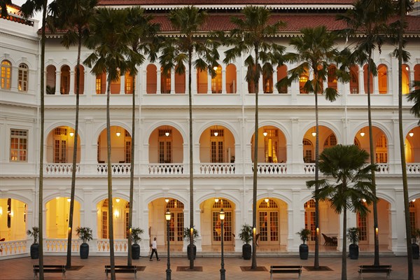 SINGAPORE Raffles Palm Court At Dusk