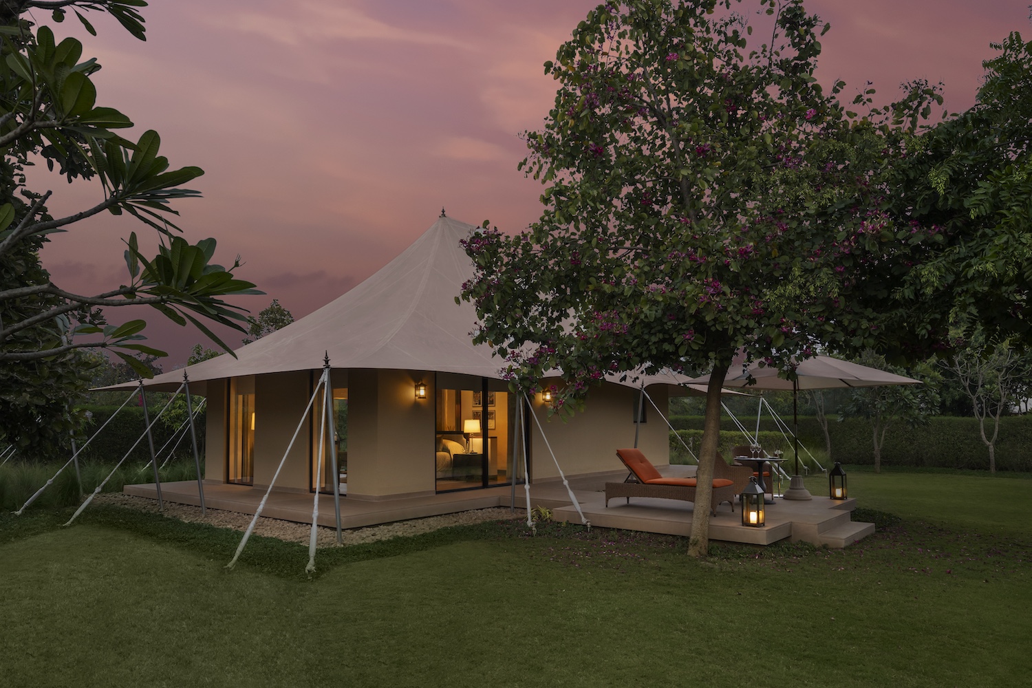 Luxury Tent at Sunset, Oberoi Vindhyavilas, Bandhavgarh, North India.jpg