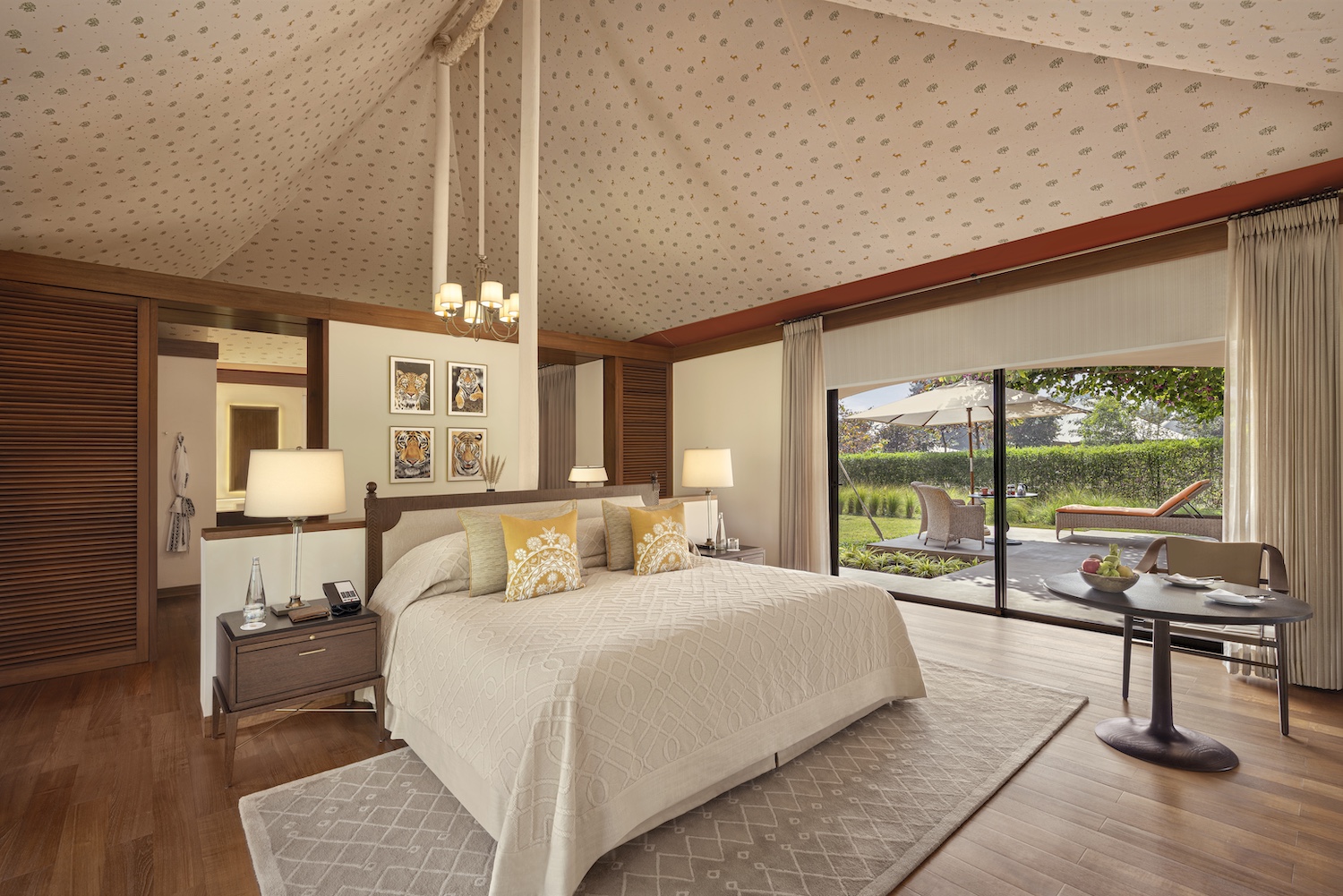 Luxury Tent Bedroom Full View with Garden and Deck, Oberoi Vindhyavilas, Bandhavgarh, North India.jpg